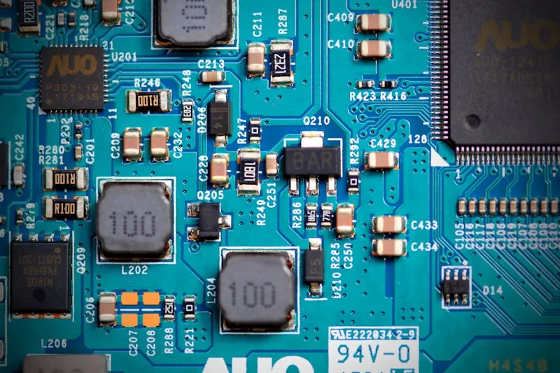 Close-up view of an AC inverter circuit board showing electronic components and connections