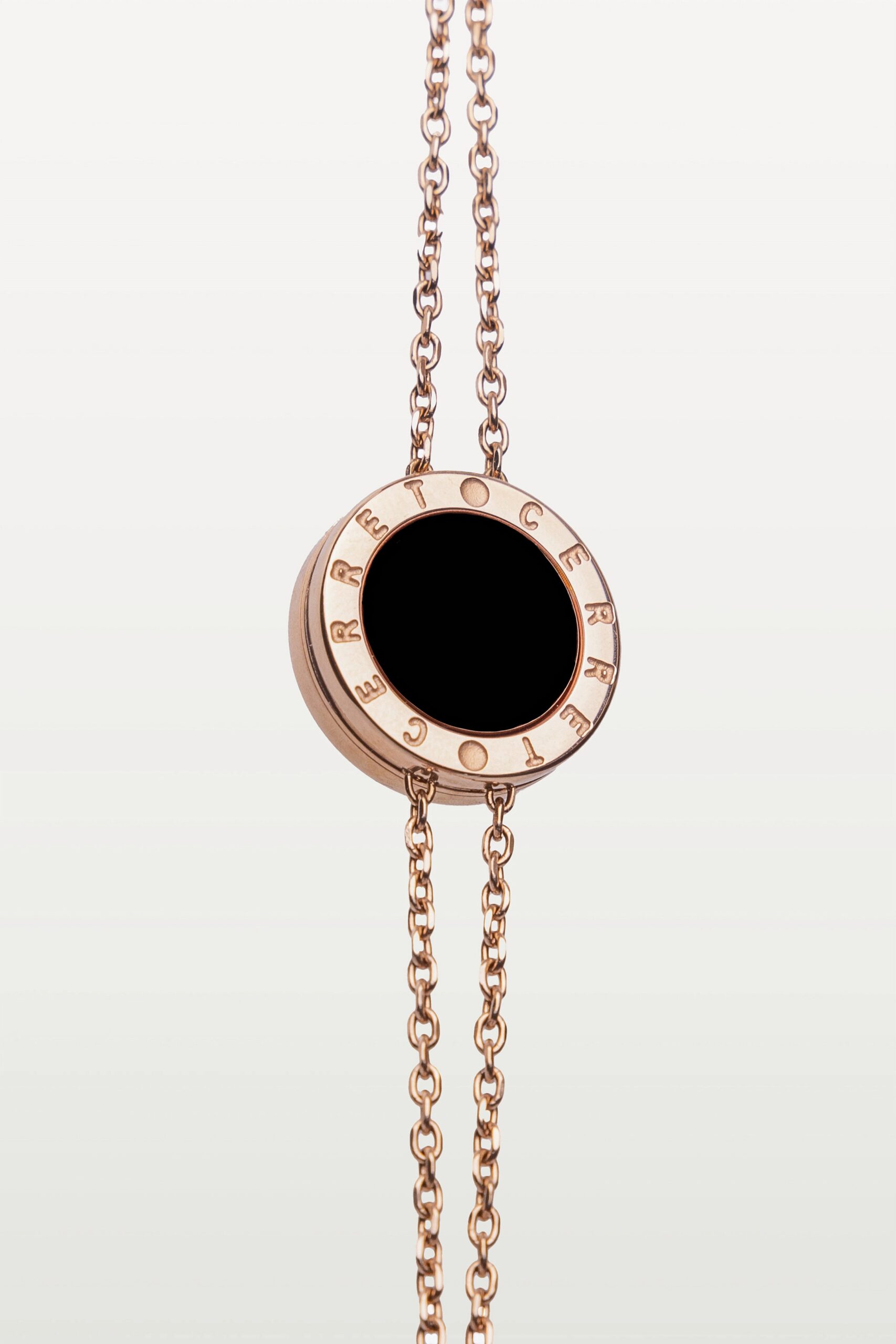 CERRET Douceur rose gold-plated double chain safety bracelet with black enamel