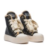 CRISTIANZEROTRE high-top sneaker in black leather with cream oversized laces
