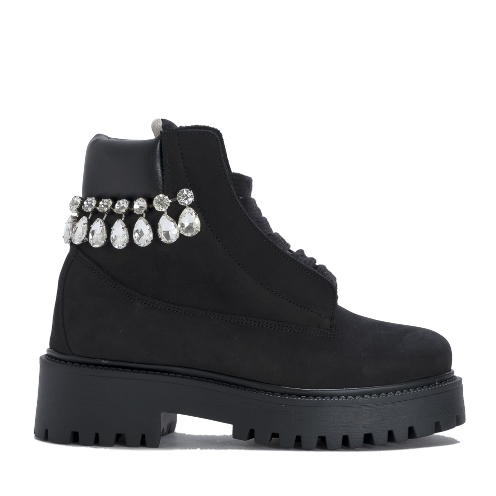 CRISTIANZEROTRE STARBOOT CUSTOM Black Crystal Force sneaker boot in black leather