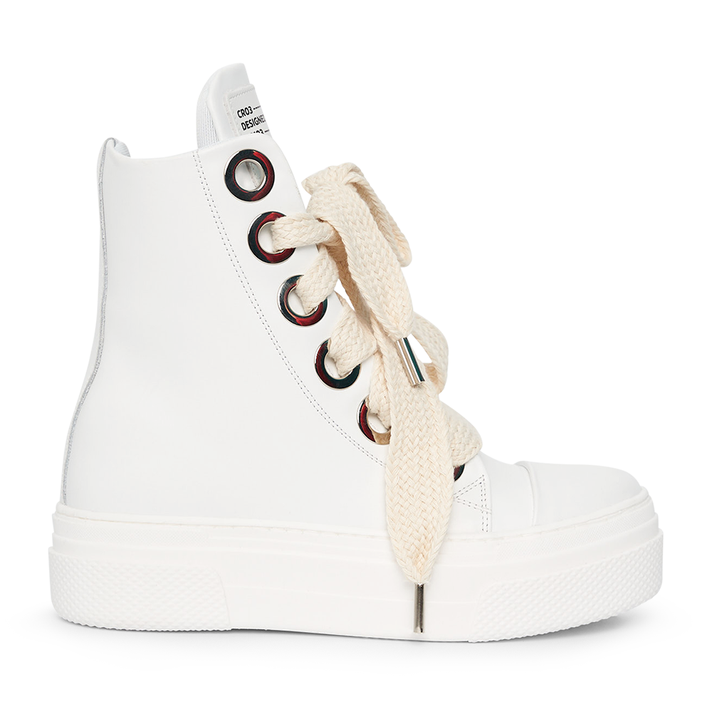 CRISTIANZEROTRE CALIPSO 300 high-top sneaker in white leather with oversized cream laces