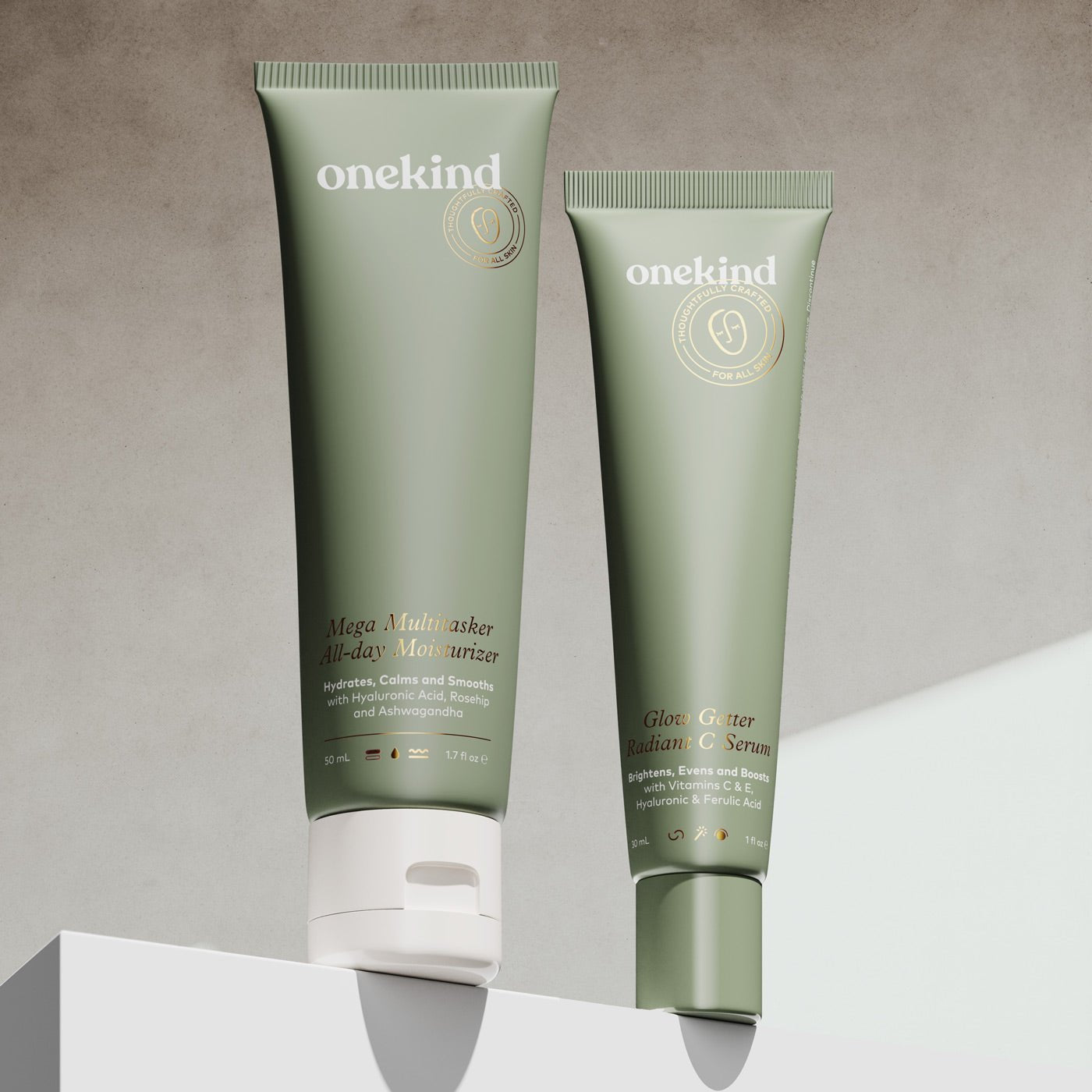 Onekind Day Glow Duo with Glow Getter vitamin C serum and Mega Multitasker moisturizer